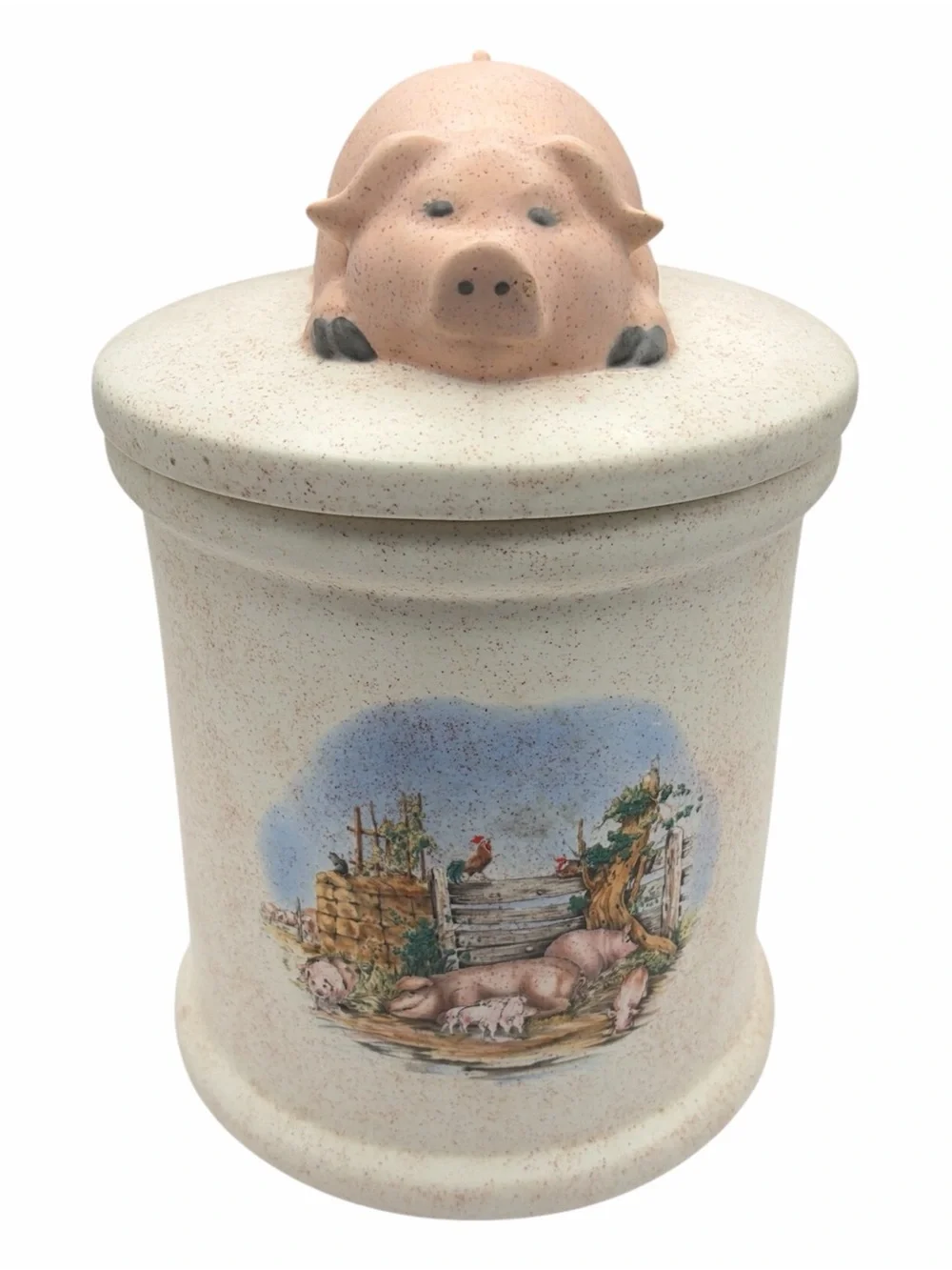 Vintage Ceramic Speckled Pig Cookie Jar Country Farmhouse 10.25” Lidded Storage